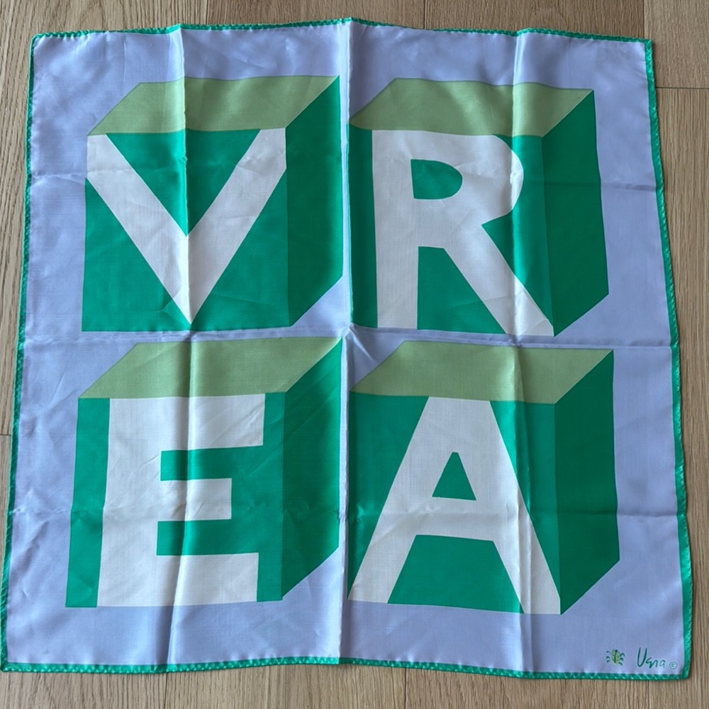 Vintage Vera Neumann Green & White Geometric Block Letter Scarf